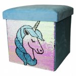 Коробка / пуф для іграшок єдиноріг з паєтками , голубий колір